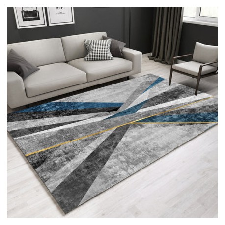 Tapis  salon   3D arstistique 2 tons  gris  et bleu