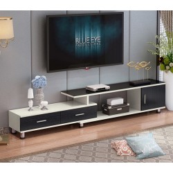 B04.21   meuble tv étirable 1 porte 2 tiroirs noir et blanc vitree noir