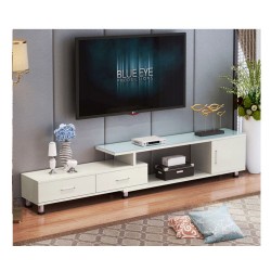 B04.21  meuble tv étirable 1 porte 2 tiroirs  blanc vitree blanc