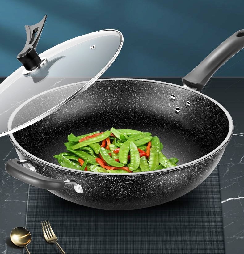 Poêle wok antiadhésive avec couvercle et poignée 36 CM 