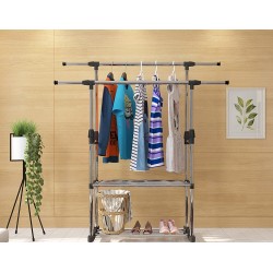 E06.21 Sechoir-etendoir a linge double avec  2 etagere chaussure en acier inoxydable