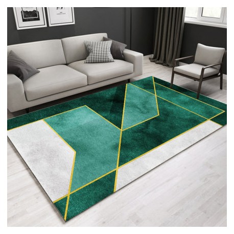 Tapis salon  3D motif  geometrique luxe vert emeraude  fond clair   160 CM X230 CM