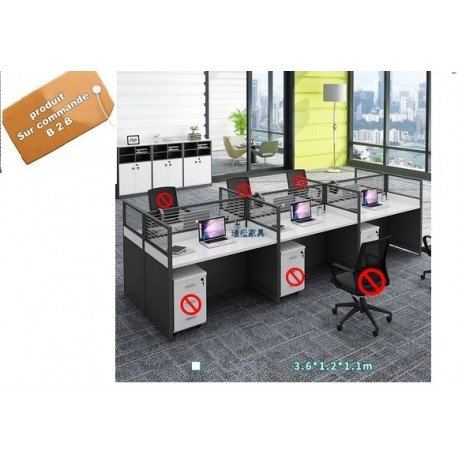 B2B Bureau call center 6PERS lineaire sans rangement gris