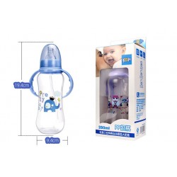 Biberon plastique  PP  avec poignée  motif animal     bleu  280  ML