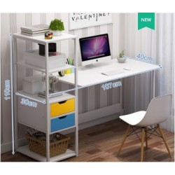 Table de bureau avec bibliotheque blanc 2 tiroirs colore 107CM