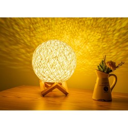 E08.21.  Lampe   veilleuse LED 3D lune  en corde ficelle 15cm  jaune poussin