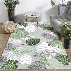 Tapis  3 D  motif  feuille monstrera  gris vert  160 CM X230 CM