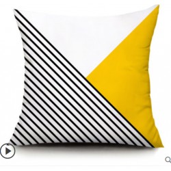 housse coussin   motif  geometrique  jaune noir et blanc  40cm X 40 cm