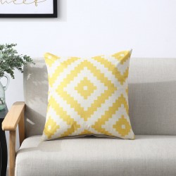 Housse coussin motif  losange  stylé  blanc et  jaune 40 CM X 40 CM