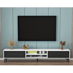 Meuble tv stylé 2  porte  noir et blanc pieds metal noir 160 CM