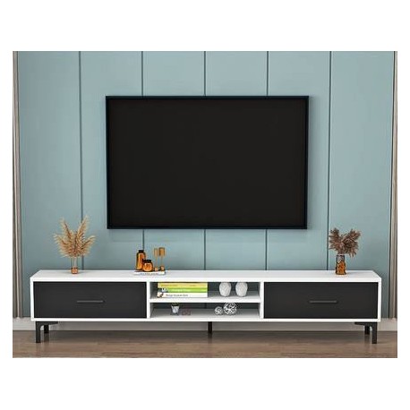 Meuble tv stylé 2  porte  noir et blanc pieds metal noir 160 CM