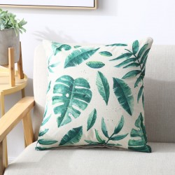 Housse coussin motif feuille tropical vert fond blanc  40 CM  X 40 CM