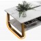 Table basse  2 niveaux  effet marbe  pieds  metallique en U  jaune laiton