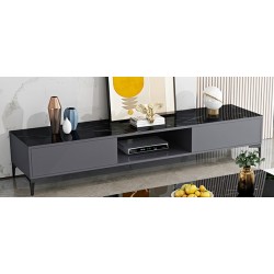 Meuble  TV chic  2 portes   gris foncé   + noir effet  marbre 160 CM