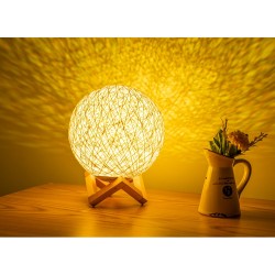 E08.22.  Lampe   veilleuse LED 3D lune  en corde ficelle 15cm  jaune poussin