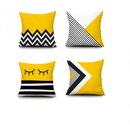 coussin  motif   triangle coté  fonds   jaune  40cm X 40 cm