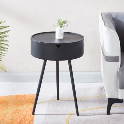 Table d' appoint rond avec rangement  trépieds  noir