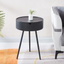 Table d' appoint rond avec rangement  trépieds  noir