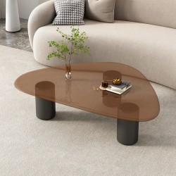 Table basse  design goutte d'eau vitre marron