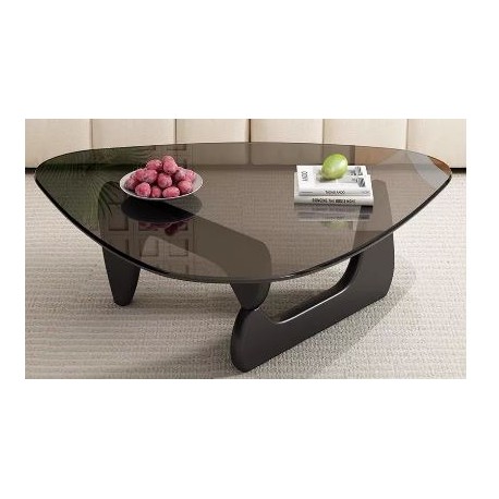 Table  basse vitré   triangulaire  Trinova   pieds marron   83 CM