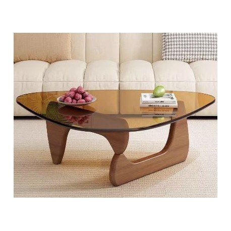 Table  basse vitré   triangulaire  Trinova   pieds marron   83 CM