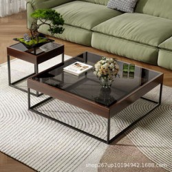 ensemble 2  table basse vitré  carré   noir  CLASSY