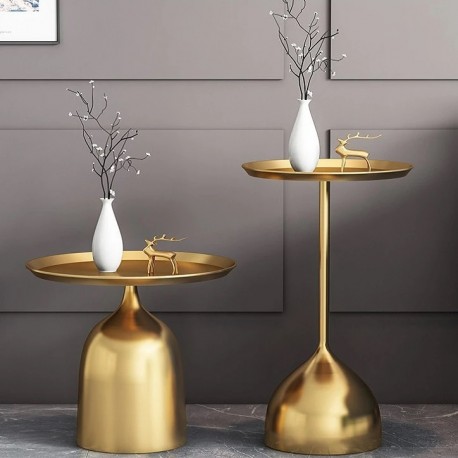 Ensemble table basse ronde pied calice  gold