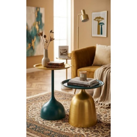 Ensemble table basse ronde pied calice  gold