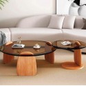 Table basse DUO  vitré marron style japonaise "WABI"