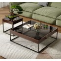 E06.26 Ensemble  2  table basse vitré  carré   noir  CLASSY