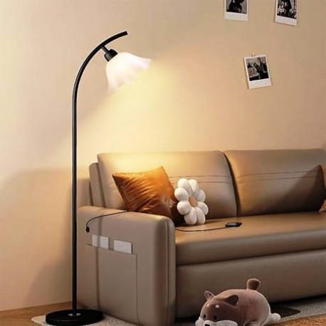Lampadaire minimaliste   forme de pétale  blanc/noir
