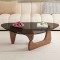 Table  basse vitré   triangulaire  Trinova   pieds marron   83 CM