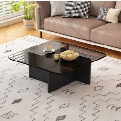Table basse vitré carrée pietement croisé SMOKE