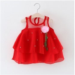 robe princesse rouge avec rose & perle blanche