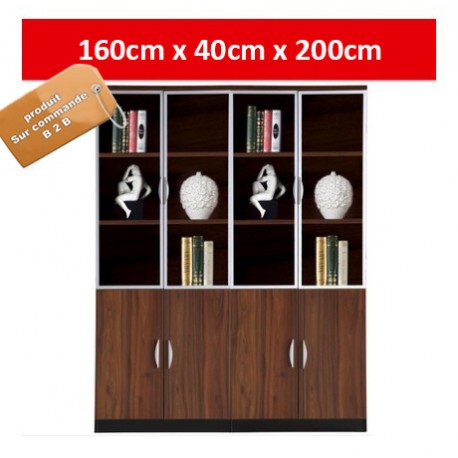 B2B armoire bibliotheque 4 portes vitree marron 