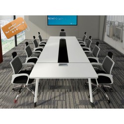 B2B table de conference blanc bande noir 2,4M