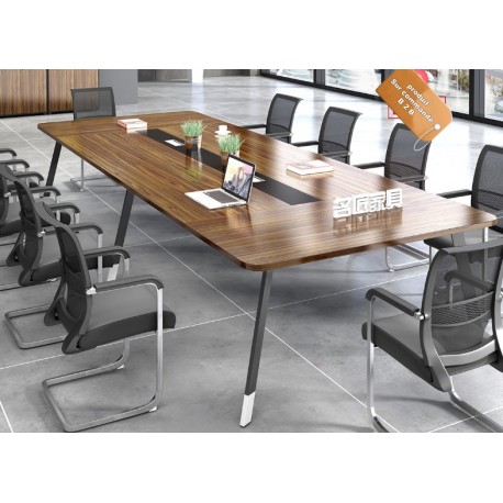 B2B table de conference melamine marron pieds simple noir&blanc 2,8M