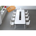 B2Btable de conference melamine blanc bande noir 2,8M + 10 chaise blanc scandinave (neutre/marron)