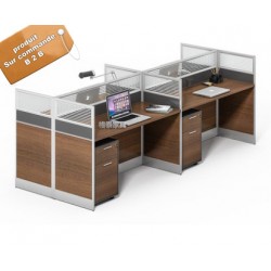 B2B table de bureau separateur gris  avec tiroir 4 poste face a face marron