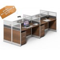 B2B table de bureau separateur gris  avec tiroir 4 poste face a face marron