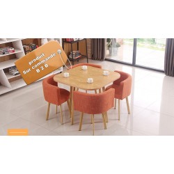 B2B table carrée melamine Nordic avec 4 chaise en tissu orange