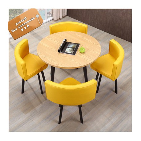 B2B table carrée melamine Nordic avec 4 chaise en tissu orange