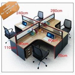 B2B table de bureau en L avec tiroir 4 poste effet neutre