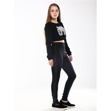 leggings noir avec cuir cote STRADIVARIUS