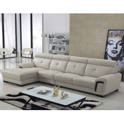 canape d'angle droite convertible en cuir veritable 3 places blanc grisatre