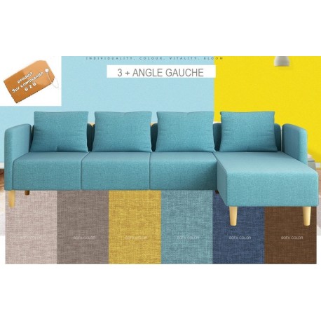 Petit canape d'angle scandinave 3+ANGLE BLEU