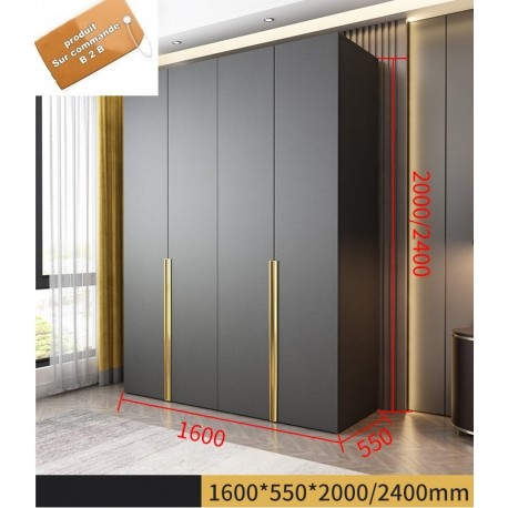 Armoire MDF 4 porte noir poignee deco doree 160X240CM