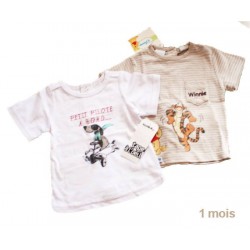 t-shirt DISNEY rayure beige + t-shirt TAPE A L'OEIL blanc