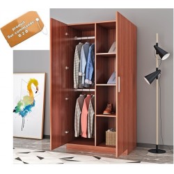 Armoire vêtement melamine 2 porte 2 penderie 4 etagere marron 80x160CM