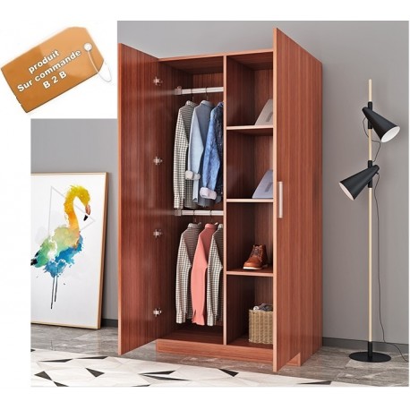 Armoire vêtement melamine 2 porte 2 penderie 4 etagere marron 80x160CM